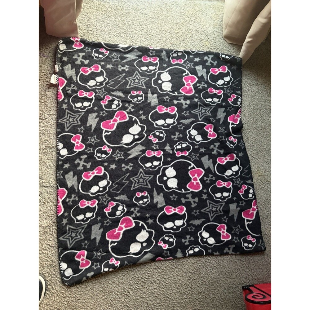2010s Monster High Throw Blanket Black Pink Fleece Skullette Teen Home Decor